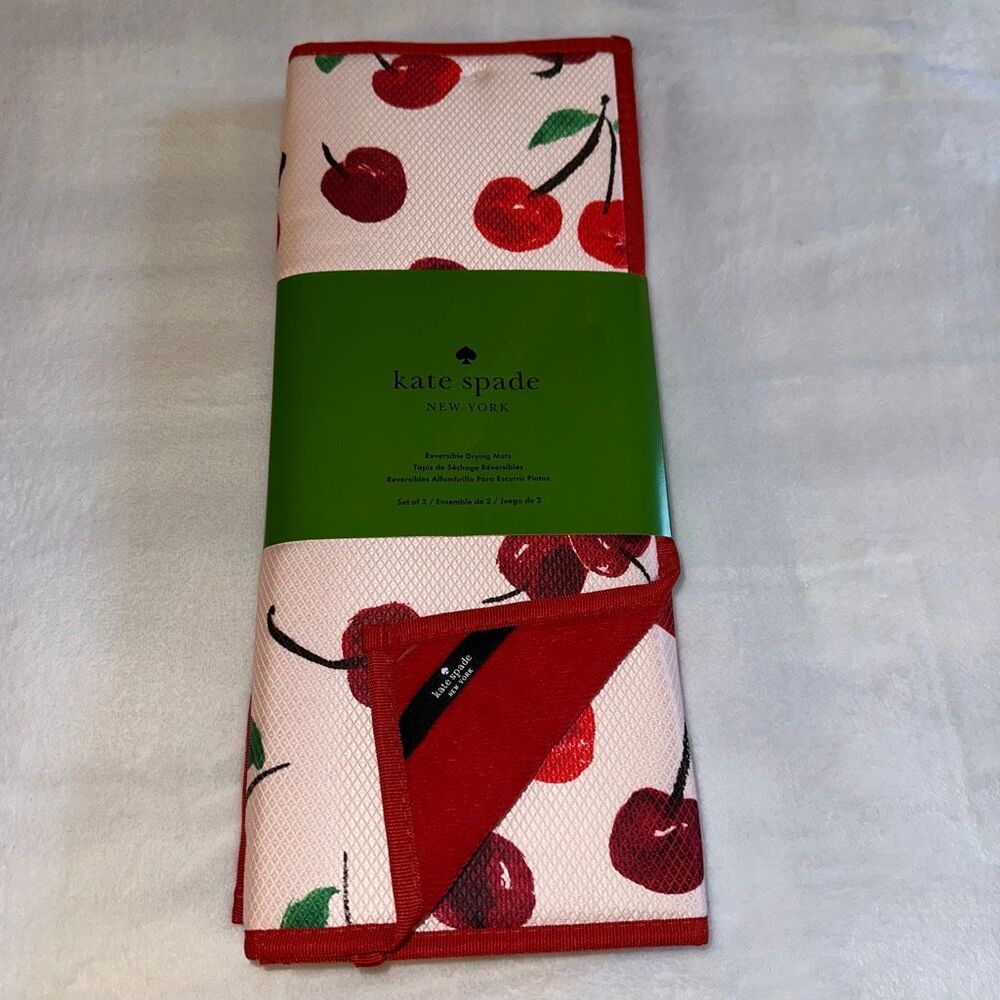 Kate Spade Cherry Pattern Dish Drying Mats Red Pink Set of 2 NWT